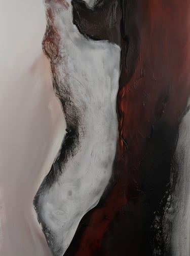 Self-worth abstract painting, black white and deep red textured modern wall art print