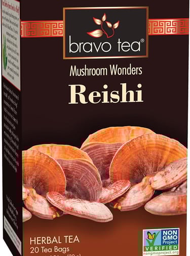 a box of tea bags with mushrooms and mushrooms