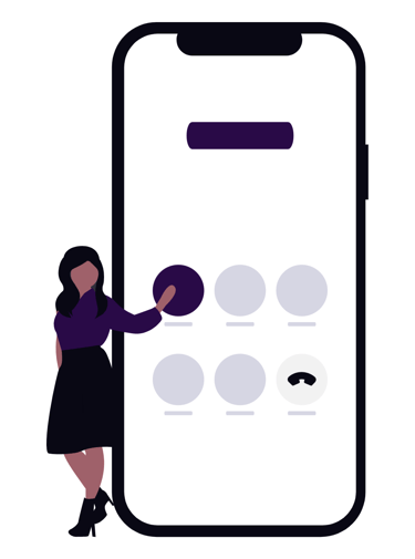 Woman pointing at phone.