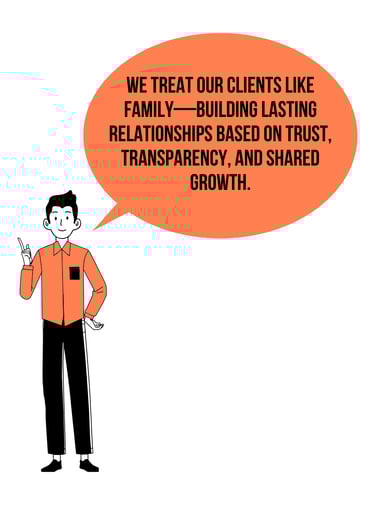 an illustration of a man with a speech bubble talking about building strong relationships