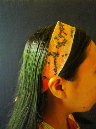 Recycled plastic hair band when used 