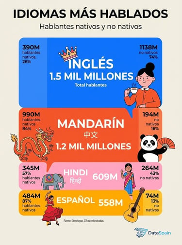 Infografía con los idiomas más hablados del mundo