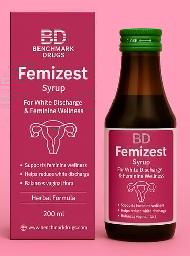 alt="Femizest Syrup women’s wellness and hormonal support tonic by Benchmark Drugs"