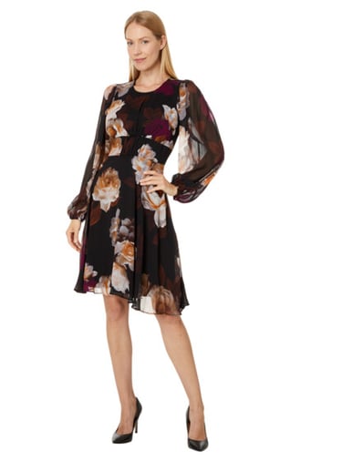 Calvin Klein Chiffon Floral Long Sleeve Shift