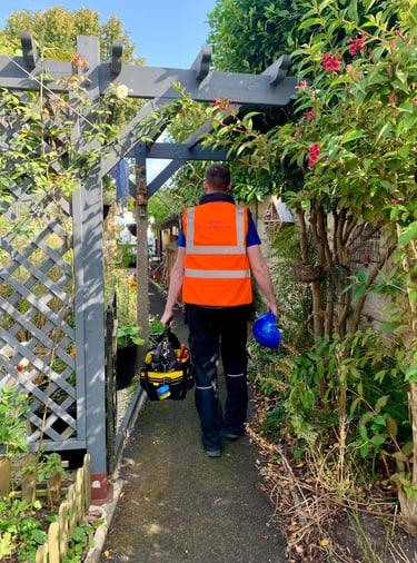 GigaVolt electrician working in a garden
