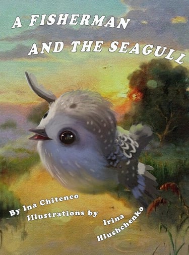 Book cover featuring an illustrated, cheerful seagull against a sunset.