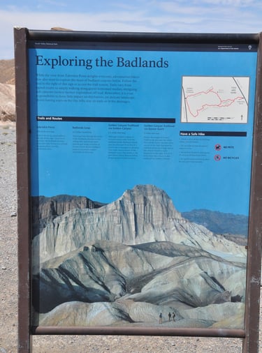 exploring the badlands sign, zabreski point, death valley