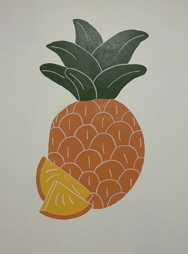 Peinture murale décorative, ananas, pour la salle destinée aux repas dans une crèche