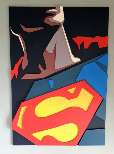 a superman superman superman. Sculpture en bois
