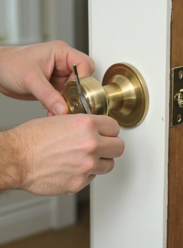 Locksmith installing door lock