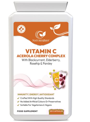 Vitamin C Complex for Immune & Energy Support – Natural Acerola Cherry with Elderberry, Rosehip & Bl