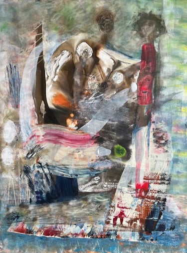 Foggy Mornings — abstract acrylic painting with soft forms, muted tones, and atmospheric layering 