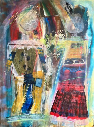 Date Night — abstract acrylic painting depicting two stylised figures in layered colour and expressive brushwork