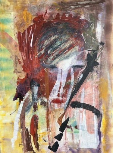 Contemplation — abstract acrylic painting with a figurative form and expressive brushwork