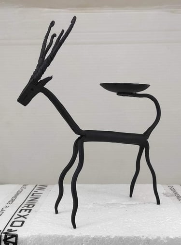 "Bastar tribal iron deer with lamp – handcrafted decor piece-Qualified for export"