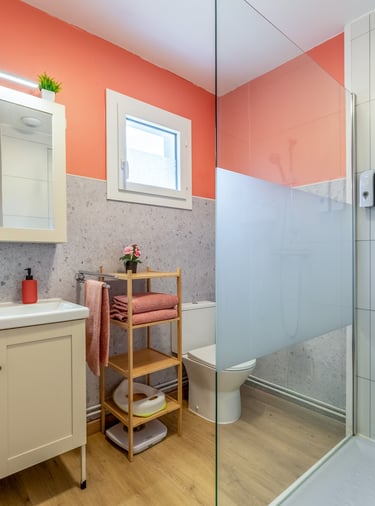 La première salle de bain avec douche et WC.