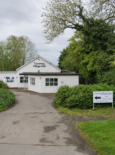 Clavering Village Hall exterior on Hill Green in Clavering near Saffron Walden, The Musical Box baby & toddler music group.