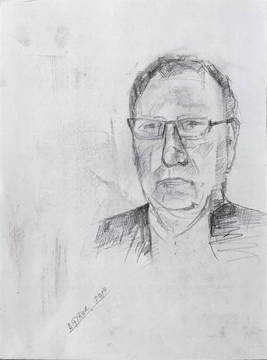 Autorretrato, dibujo caricatura del artista pintor Argi Girón. Self-portrait, big nose, drawing, art