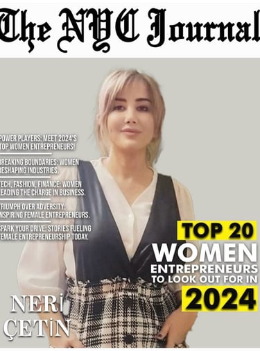 The NYC Journal magazine cover featuring Neri Cetin as one of the top 20 women entrepreneurs to look out for in 2024.