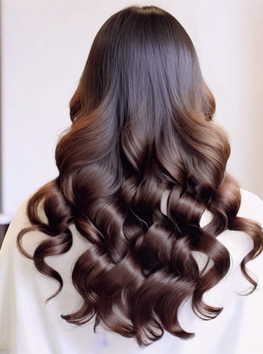 a woman received a fresh creative haircut in a white shirt