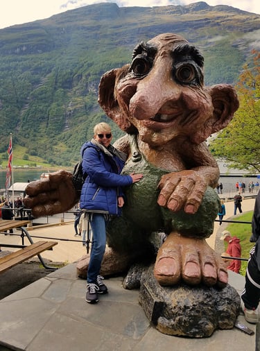 Lady Michelle finds a handsome troll in Geiranger, Norway