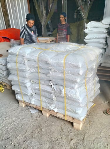 Bulk packaging of natural ingredients on pallets ready for export shipment