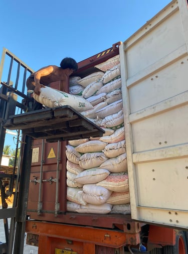 Container loading of bulk natural ingredient bags for international export