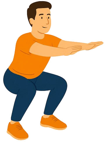 Animerad man som gör knäböj