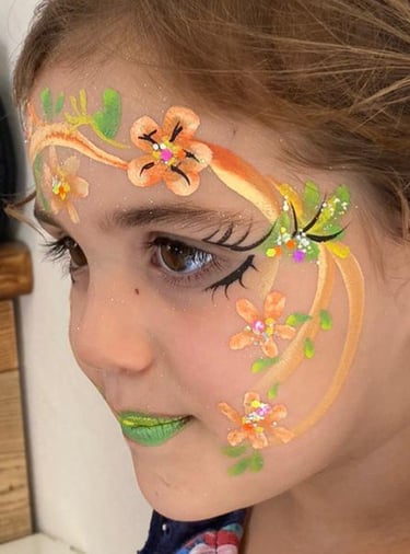 maquillage fleurs orange et vert