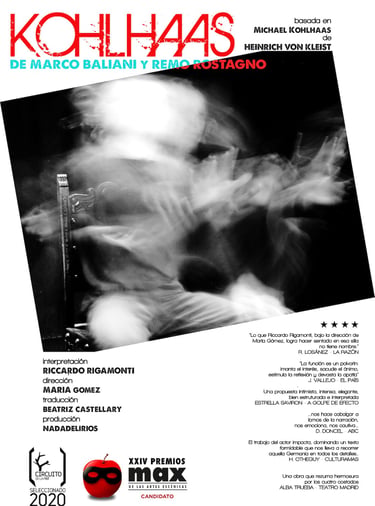 Cartel Kohlhaas - un solo actor en una silla. Increíble Riccardo Rigamonti