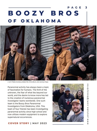 Pablo Cordova, Boozy Bros Page 3 of Cover Story in American Paranormal Magazine
