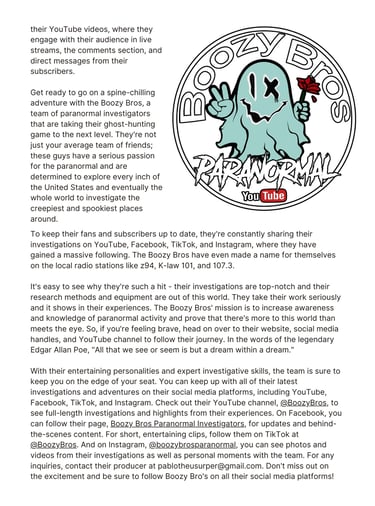 Pablo Cordova, Boozy Bros Cover Feature in American Paranormal Magazine page 6