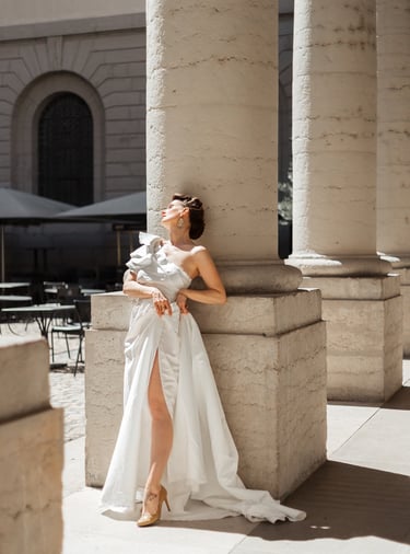 photo de la mariée lors du vin d'honneur