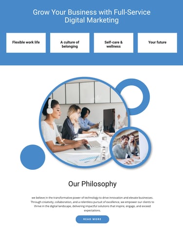 a website page with a picture of a group of people