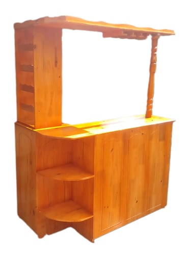 a wooden entertainment center with a bar carton