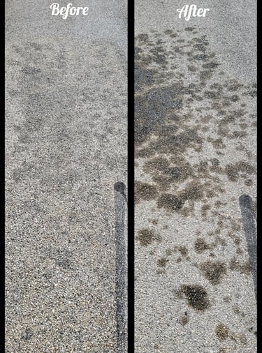 Picture of large oil stain removal before and after.