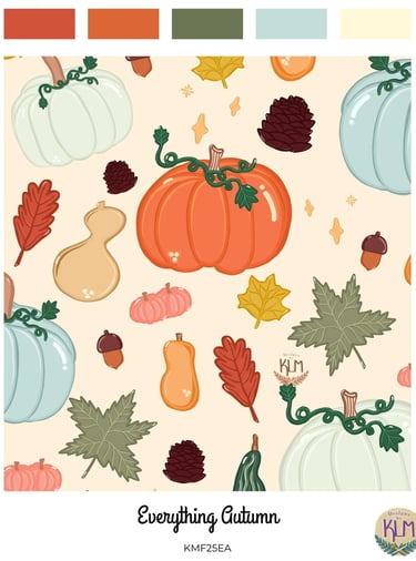 a pattern with pumpkins leaves gourds and acorns