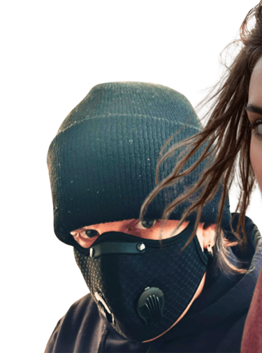 a woman in a mask mask and a man in a mask