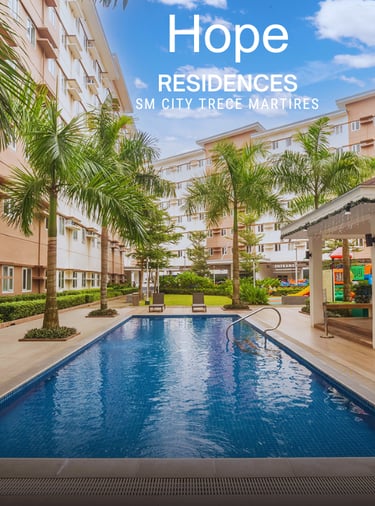 a swimming pool with a view of a resort