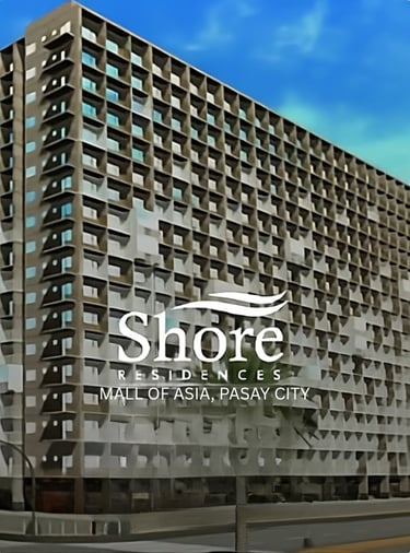 a large building with a large sign that says shore residences