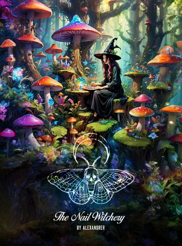 4K-Wallpaper-AIART-Nail Tech Witch in Mystical Mushroom Forest-by Stigma Marketing & Development