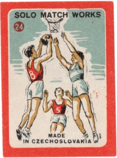 Basketball matchbox label czech