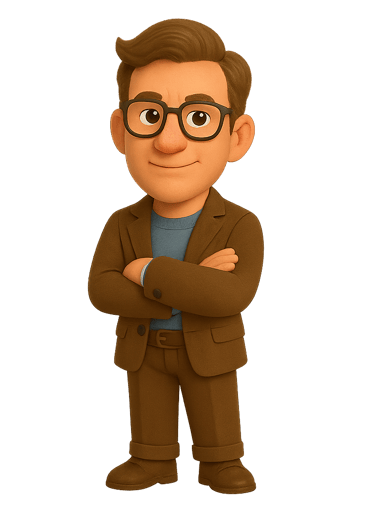 a cartoon character with glasses and a suit
