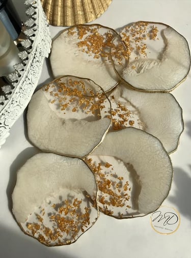 epoxy resin coaster white and gold