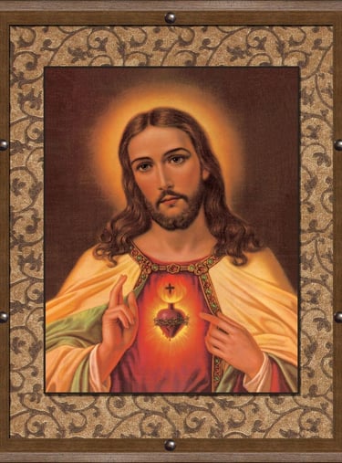 a painting of jesus holding a heart