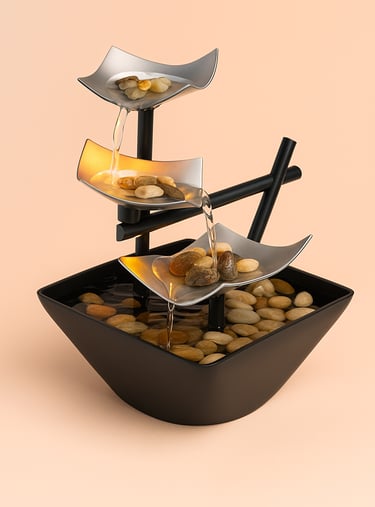Modern tabletop water fountain with rocks and calming flow