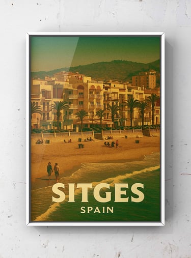 Vintage Sitges San Sebastián Beach Poster | Travel Art Print