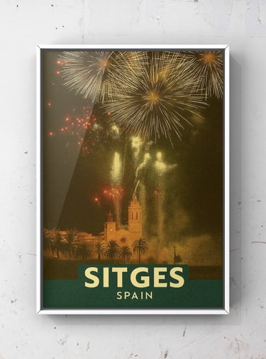 Colorful Fireworks Over Sitges Cathedral Festa Major de Sitges Poster
