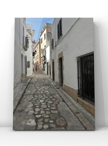 Vintage Sitges Spain Old Town Street Poster – Travel Art Print