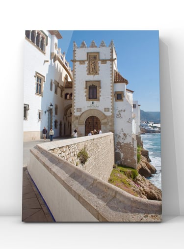 Vintage Travel Poster Sitges, Spain Seaside View of Maricel Palace